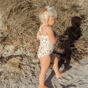 Rylee + Cru Brown and White Floral Birds Swimsuit